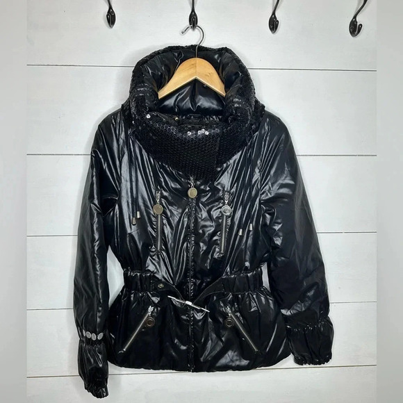 COOGI Black Sequins Winter Jacket Coat - Size Medium - Picture 2 of 13